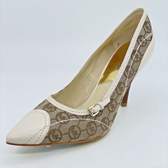 Michael Kors Parker Signature Logo 3.5 in Heel Pump Women’s 9.5M Vanilla Brown - Picture 1 of 16